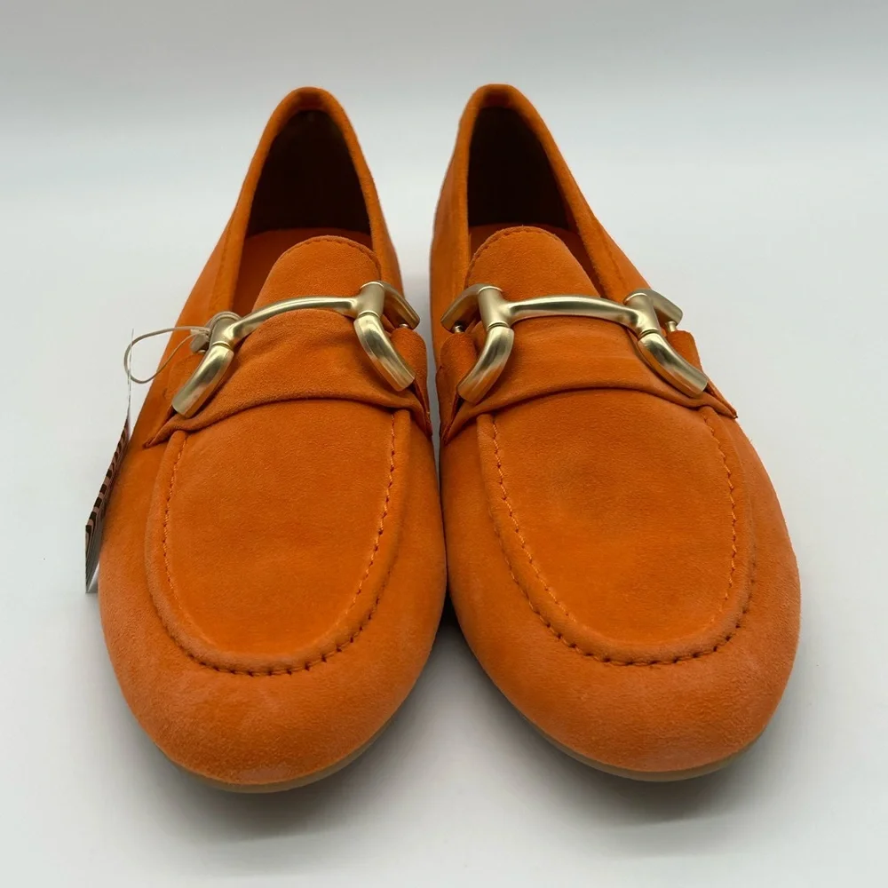Women’s Parrotto Orange Suede Horsebit Loafers Italian Made EU 38 New In Box - Picture 6 of 11